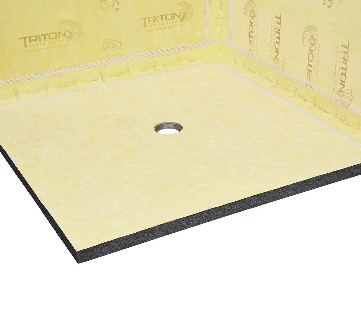 MiTek Triton Pre-Sloped Shower Pan Engineered Systems Products - Render of pre-sloped shower pan